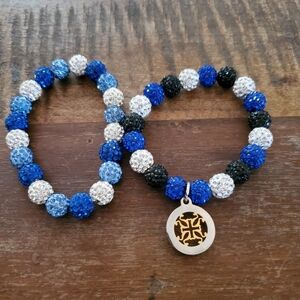 Rustic Cuff Emerson & Unbranded Blue, Black, White Beaded Stretch Bracelets